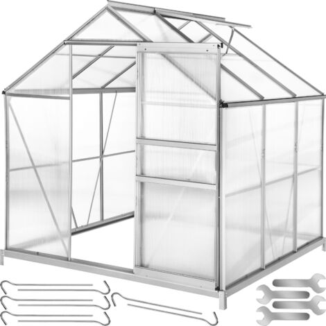 Invernadero de aluminio y policarbonato con base - invernadero de jardín para frutas y verduras, construcción de aluminio con puerta corredera, protección contra viento y lluvia