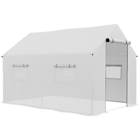 OUTSUNNY Invernadero de exterior 2x3x2 m invernadero de túnel con 4 ventanas de malla y puerta con cremallera invernadero de huerto para patio jardín blanco
