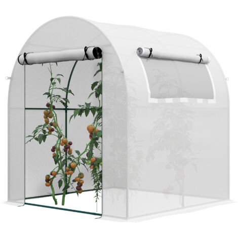 Invernadero de jardín 180x180x200 cm invernadero de túnel pequeño con puerta enrollable y ventana de malla blanco