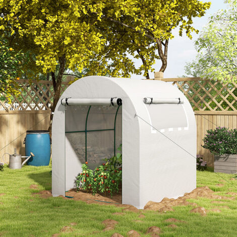 Invernadero de Jardín 180x180x200 cm Invernadero de Túnel Pequeño con Puerta Enrollable y Ventana de Malla Blanco