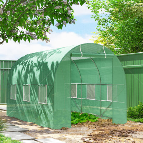 Invernadero de Jardín 3,5x2 m Invernadero de Túnel con Marco de Acero y Cubierta de Polietileno PE 140 g/m² Verde