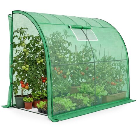 Invernadero de jardín adosado con estructura metálica y cubierta de PE 1 puerta 1 ventana Verde 100x200x210 cm