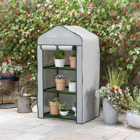 Invernadero de Jardín con 3 Estantes 1 Puerta con Cremallera para Cultivo de Plantas 59x39x127 cm Blanco