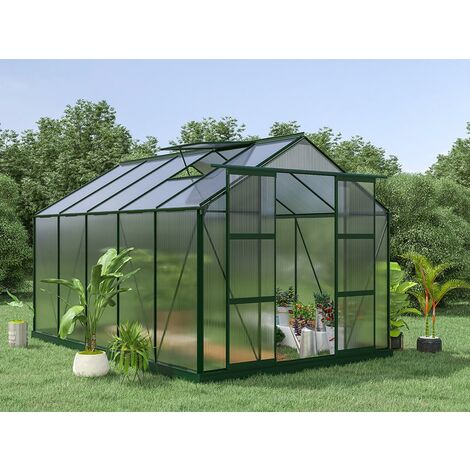 Invernadero de jardín de policarbonato de 9 m² COROLLE II con base - verde - Venta-unica - Verde pino