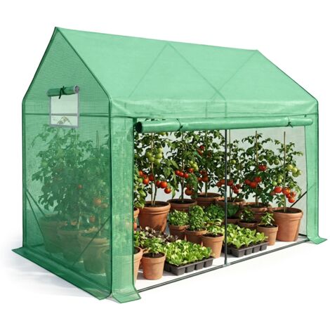 Invernadero de jardín tipo caseta con estructura de metal y cubierta de PE 1 puerta 2 ventanas Verde 200x140x200 cm