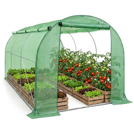 Invernadero de jardín tipo túnel con estructura metálica y cubierta de PE con paredes enrollables, 1 puerta y 6 ventanas Verde 200x300x200 cm