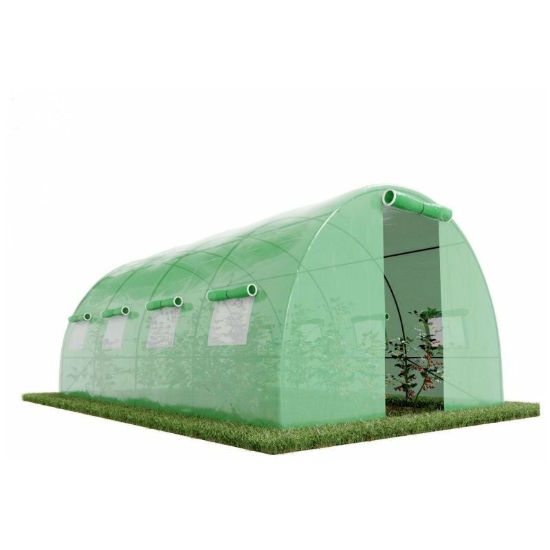 

Eurospen - Invernadero de jardín túnel 12m² - lona armada - con ventanas laterales y puerta con cremallera 12m2 - Verde