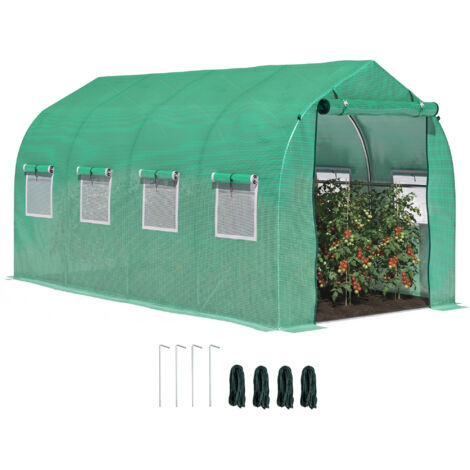 Invernadero de Túnel 4x2x2 m con 8 Ventanas de Malla y Puerta Invernadero de Huerto para Patio Jardín Verde