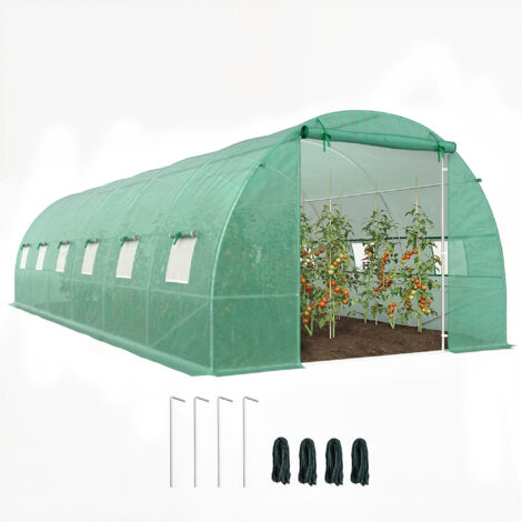 Invernadero de Túnel 8x3x2 m Invernadero de Jardín con 12 Ventanas y Puerta Enrollable Acero y PE 140 g/m² Verde