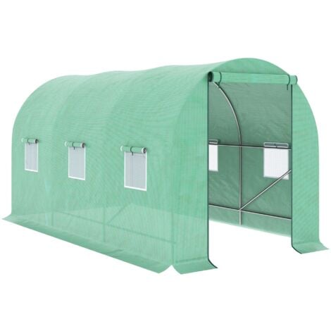 OUTSUNNY Invernadero de Túnel Jardín 400x200x200 cm con Puerta Enrollable y 6 Ventanas Cubierta PE 140 g/m² Marco de Metal para Cultivo Plantas Verduras
