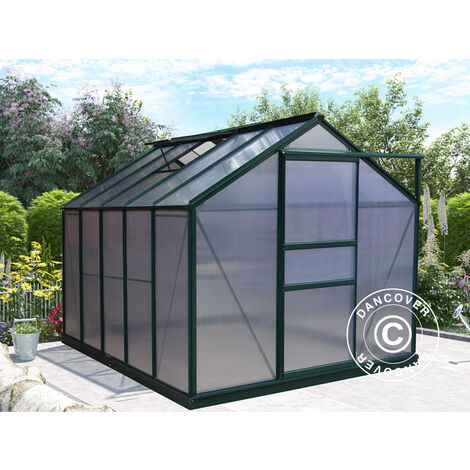 Invernadero en policarbonato 5,92m², 1,9x3,12x2,01m c/base, Verde - Verde