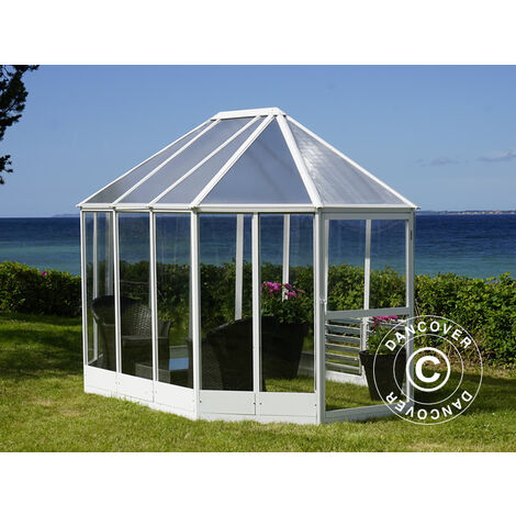 Invernadero orangerie en policarbonato, 6,96m², 2,41x3,3x2,58m, Blanco