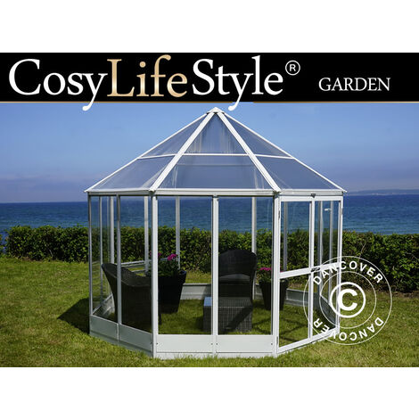 Invernadero orangerie en policarbonato, Octagonal 7,37m², 2,98x2,98x2,78m, Blanco