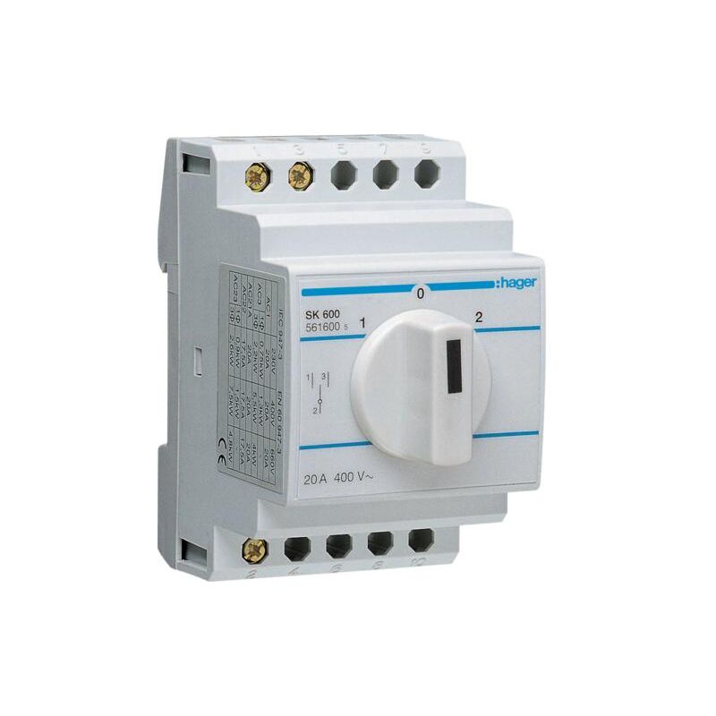 Inverseur bipolaire 2 contacts no-nf 20A Hager SK601