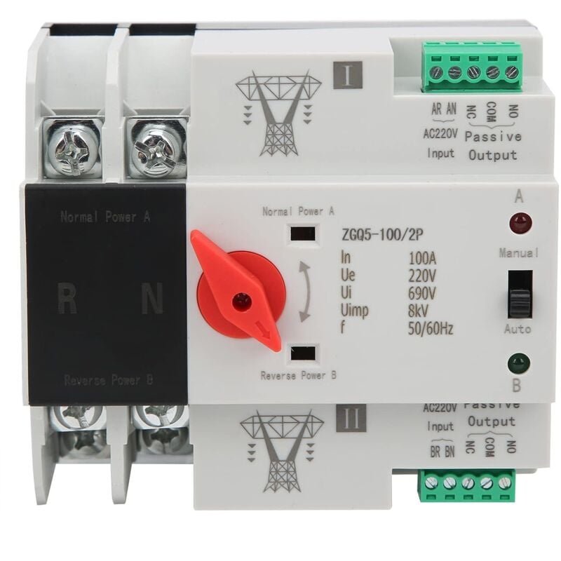Inverseur de Source Automatique, commutateur de transfert automatique à double alimentation à 2 Voies sans Interruption ZGQ5-100/2P 220V Installation
