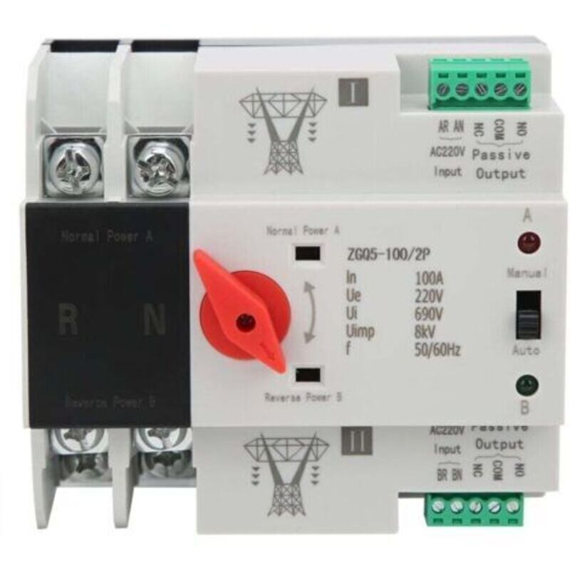 Inverseur de Source Automatique, commutateur de transfert automatique à double alimentation à 2 Voies sans Interruption ZGQ5-100/2P 220V Installation