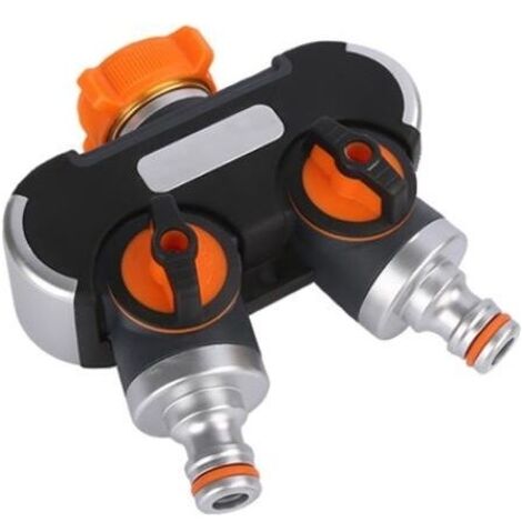 Inverseur de tuyau à 2 voies avec adaptateur de robinet en Y de 3/4" et 1/2" pour l'arrosage du jardin, le nettoyage, les animaux domestiques, débit d'eau réglable et verrouillable