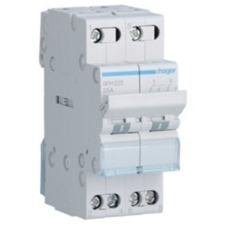 Inverseur modulaire 2 pôles 25A point commun amont i-ii Hager SFH225