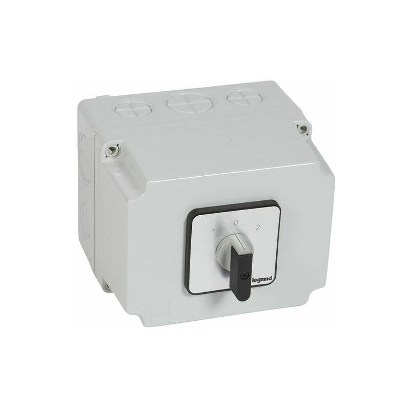 Commutateur à cames inverseur avec position arrêt 45° PR40 - 4P - 8 contacts - boîtier 135x70mm Legrand