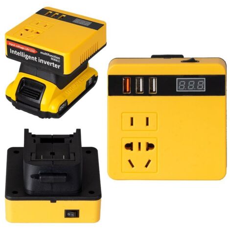 Inversor de batería de litio de 120 W para batería DeWalt, inversor de batería de litio para herramientas, 21 V a 220 V CA, inversor inteligente de motor dual con múltiples funciones de protección y f