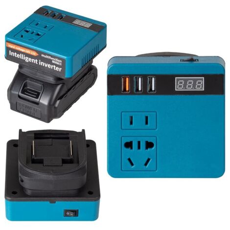 Inversor de batería de litio de 120 W para batería Makita, inversor de batería de herramienta de litio de 21 V a 220 V CA, inversor de potencia inteligente de doble motor con múltiples protecciones y 