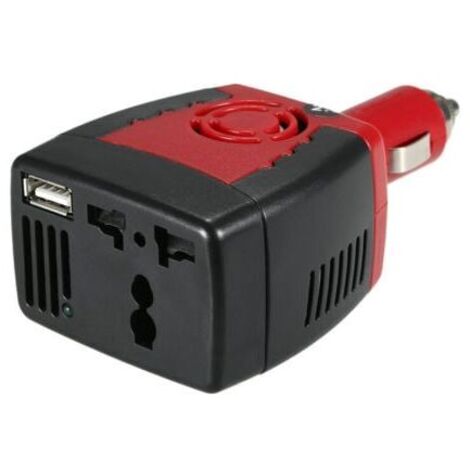 Inversor de corriente de 150 W (CC 12 V a CA 220 V), convertidor de voltaje automático, adaptador para coche con encendedor, negro y rojo
