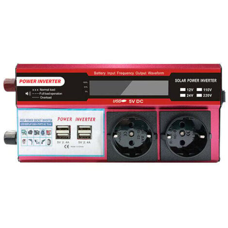 Inversor de corriente de 2000 W (potencia máxima) para coche, caravana o barco, 500 W, 800 W, CC 12 V, 24 V a 120 V, 220 V (color: 900 W-rojo-2000 W, tamaño: 24 V)