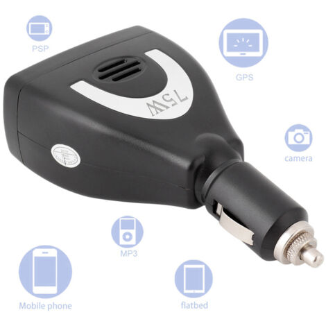 Inversor de corriente para coche de 75 W, de 12 V CC a 220 V CA, adaptador de cargador USB.