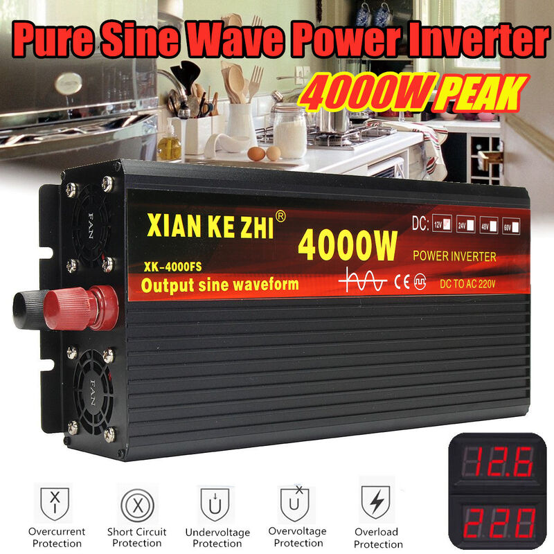 

2000W Inversor de Energía de Onda Sinusoidal Pura de DC24V a AC 220V + Convertidor LCD (24V-220V)