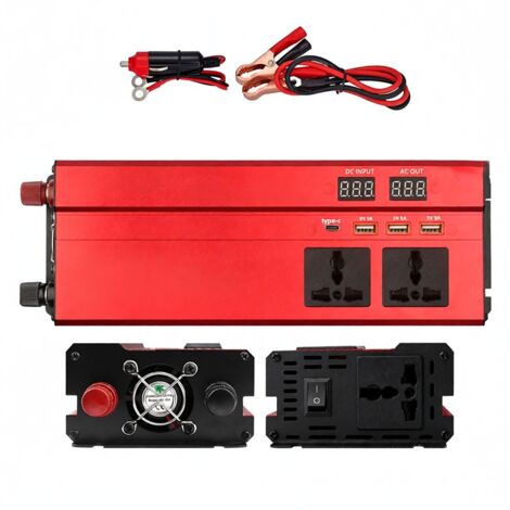 Inversor de energía solar de 2000 W, inversor para coche de 12 V/24 V a 220 V con múltiples puertos USB.