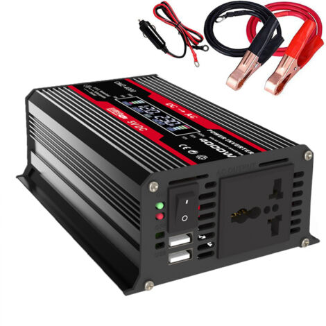 Inversor de onda sinusoidal modificada de 4000 W de potencia máxima, convertidor de 300 W DC12V a AC220V, cargador de encendedor de cigarrillos de alta frecuencia, 2 puertos USB, toma de corriente alt