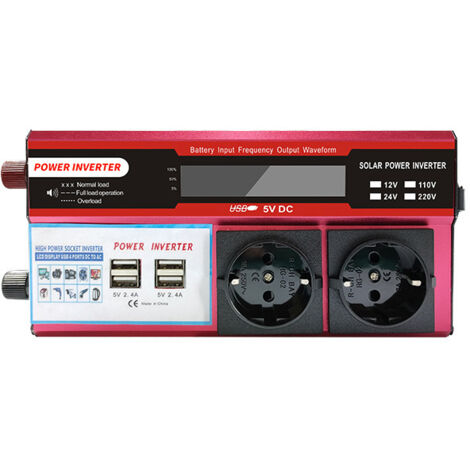 Inversor de potencia de 2000 W (potencia máxima) para coche, autocaravana, barco, 500 W, 800 W, CC 12 V, 24 V a 120 V, 220 V (color: 900 W-rojo-2000 W, tamaño: 24 V)