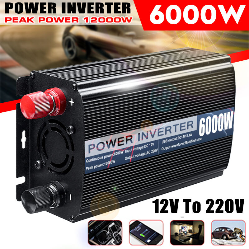 

Inversor Portátil de Corriente 6000-12000W 12V DC a 220V AC Convertidor Modificado con Dos Cables y Fusibles USB 3.1A dual