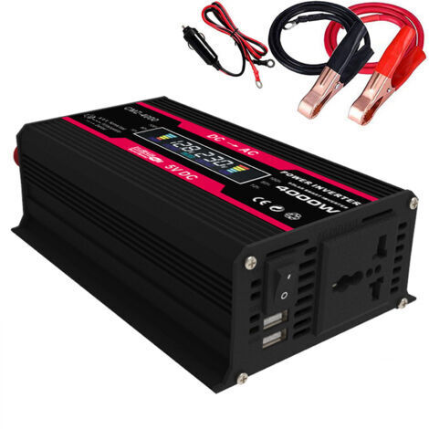 Inverter a onda sinusoidale modificata da 12V a 220V, potenza di picco 4000W, con display a LED e 2 porte USB per auto.