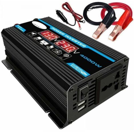 Inverter a onda sinusoidale pura da 12 V a 220 V, trasformatore convertitore di potenza a onda sinusoidale pura da 4000 W con telecomando e doppie prese CA per camper, auto, camion, nero
