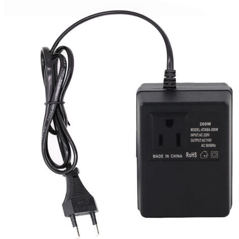 Inverter di potenza da 220 V CA a 110 V CA, 200 W, adattatore di alimentazione portatile da viaggio, nero