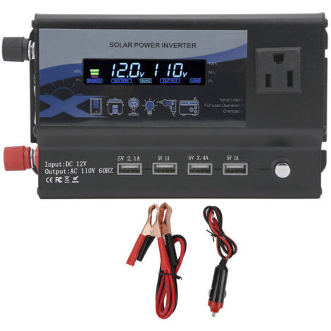 Inverter di potenza per auto da 3000 W con luce ambientale a LED colorata, caricatore 4 USB, convertitore di potenza per veicoli, spina USA 12-110 V.