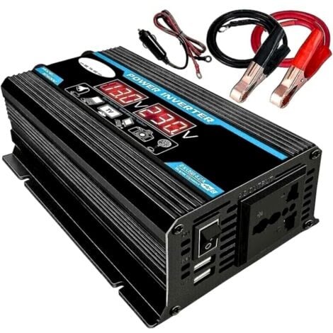 KZQ 4000W Convertisseur 12V 220V Pur Sinus Onduleur transformateur avec Télécommande sans Fil Écran LED 2 Prises EU&1 Port USB Puissance de crête2000W pour Voiture, Camping, Voyage