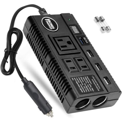 Inverter per auto da 120 W, 12 V, 24 V CC a 110 V CA, 4 porte USB, adattatore per caricabatteria da auto con 3 prese CA, doppio caricabatterie per accendisigari + display LED digitale per telefoni cel