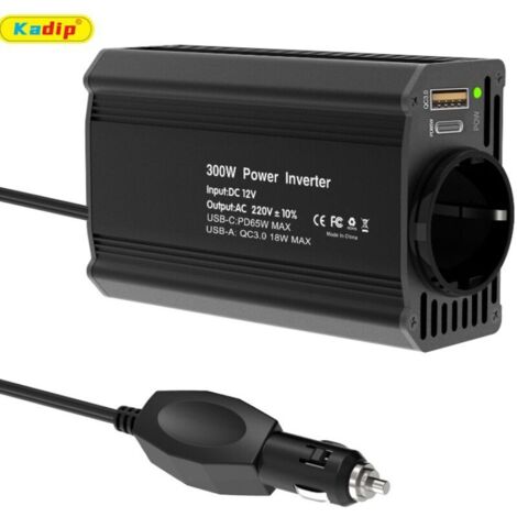 Inverter per auto, trasformatore da 12 V a 220 V per telefono e tablet (dimensioni: nero)