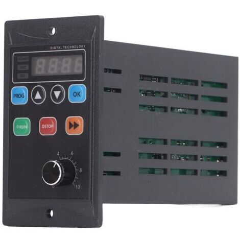 Inverter per motori a frequenza variabile da 120 W, ingresso monofase 176-264 V, uscita trifase 0-220 V, display a LED.