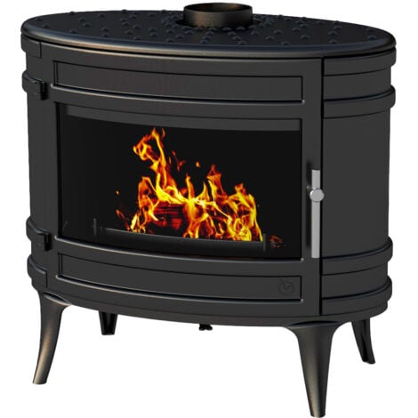 Invicta Poêle à bois fonte Mandor anthracite, flamme verte, 65 à 145m² - 12kw