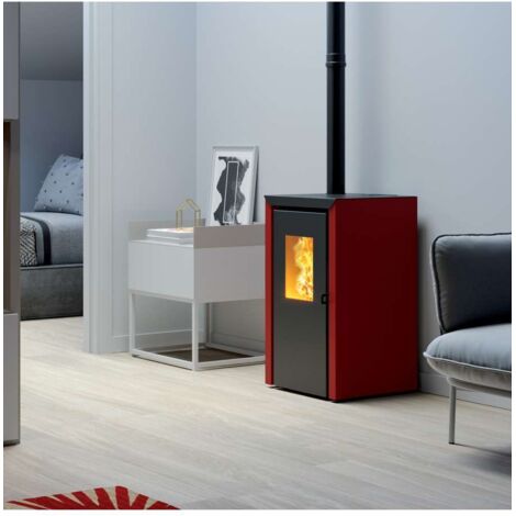 Invicta Stufa a Pellet Ventilata Bassano Rosso 4,5 kW - 46x46x82 cm