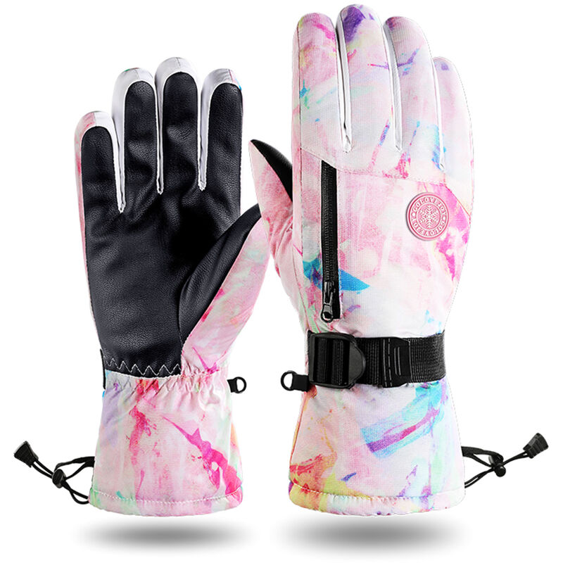 

Invierno Esqui Guantes de nieve Mujeres Hombres Pantalla tactil resistente al agua Guantes calidos con cordon para snowboard Esqui Deportes al aire