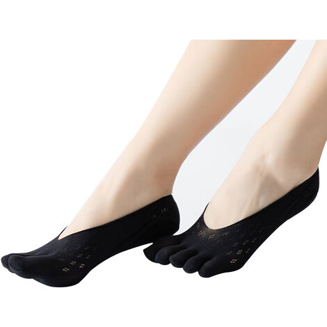 Invisble Socks Women Five Toes No Show Ultra Low Cut Linger with Gel Tab Chaussettes orthopédiques respirantes avec ficelle - Noir