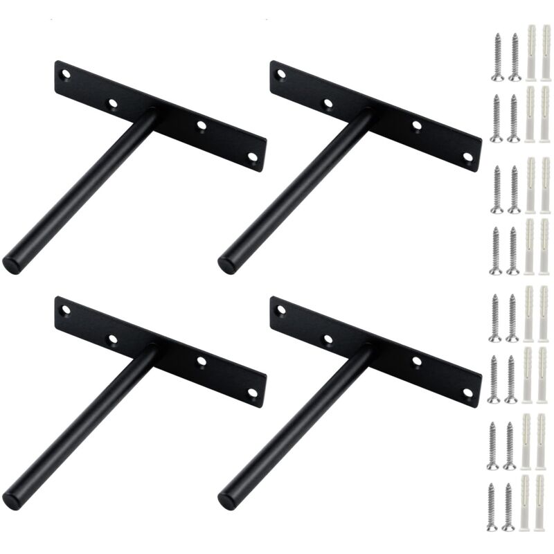 Invisible Floating Shelf Bracket Metal Floating Shelf Bracket Wall Mounted Concealed Wood Floating Shelf Bracket, Matte Black Stainless Steel, 4 Pcs,