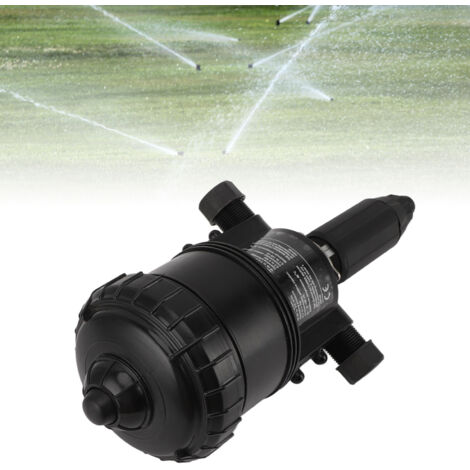 Inyector automático de fertilizantes G3/4 con rosca externa, unidad de dosificación hidráulica con proporción variable (0,2-2%) para sistemas de riego agrícola y lavado industrial.