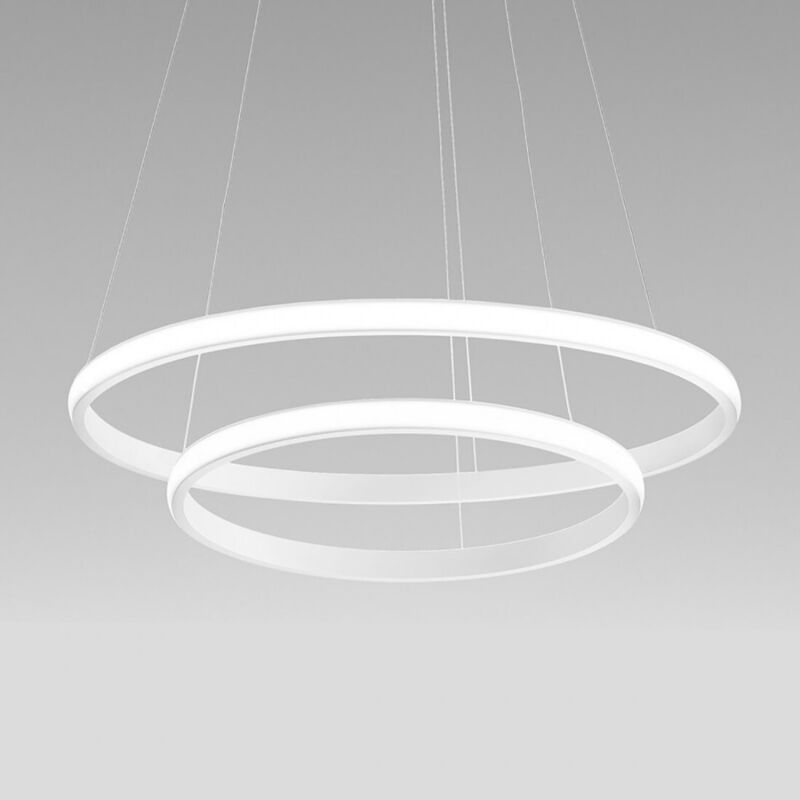 Gea Luce Weiß - Iole S2 40W Dimmbarer Led-Kronleuchter – Moderne E Doppelringaufhängung, 3000K Warmes Licht, 2000Lm, Elegantes Design Größe 40