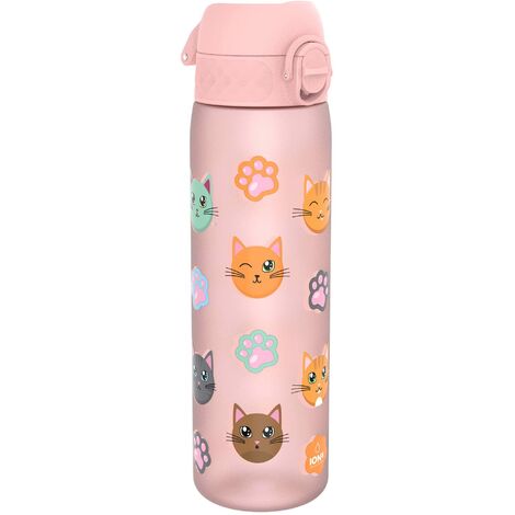 Ion8 Borraccia a Prova di Perdite, 500ml, Facile da Aprire, Serratura Sicura, Lavabile in Lavastoviglie, Senza BPA, Maniglia per il Trasporto, Adatta a Portabicchieri, Facile Pulizia, Design Gatti
