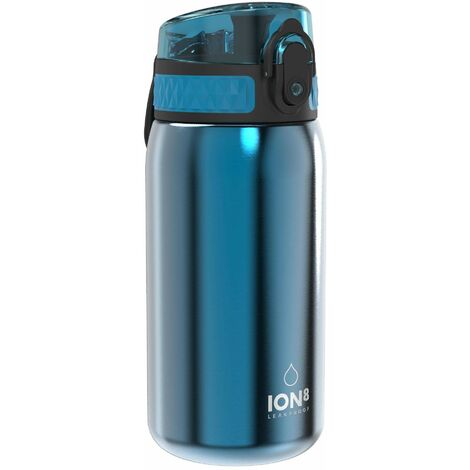 Ion8 Borraccia Acciaio per Bambini, 400ml, a Prova di Perdite, Facile da Aprire, Serratura Sicura, Lavabile in Lavastoviglie, Maniglia per il Trasporto, Facile Pulizia, Durevole, Metallo Blu
